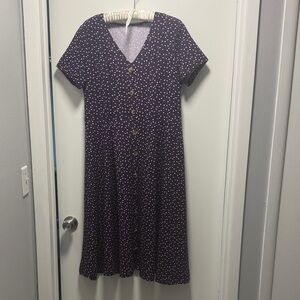 Elegant Purple Polka Dot Midi Dress